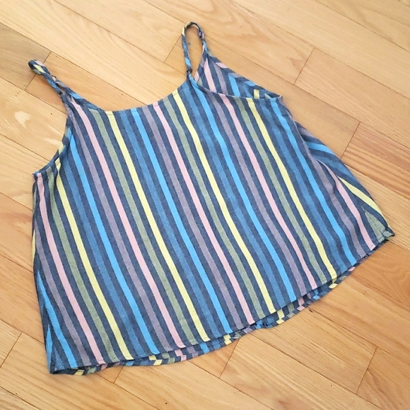 Mine 100% Rayon Striped Button A-Line Tank Top Size Medium - Picture 5 of 9